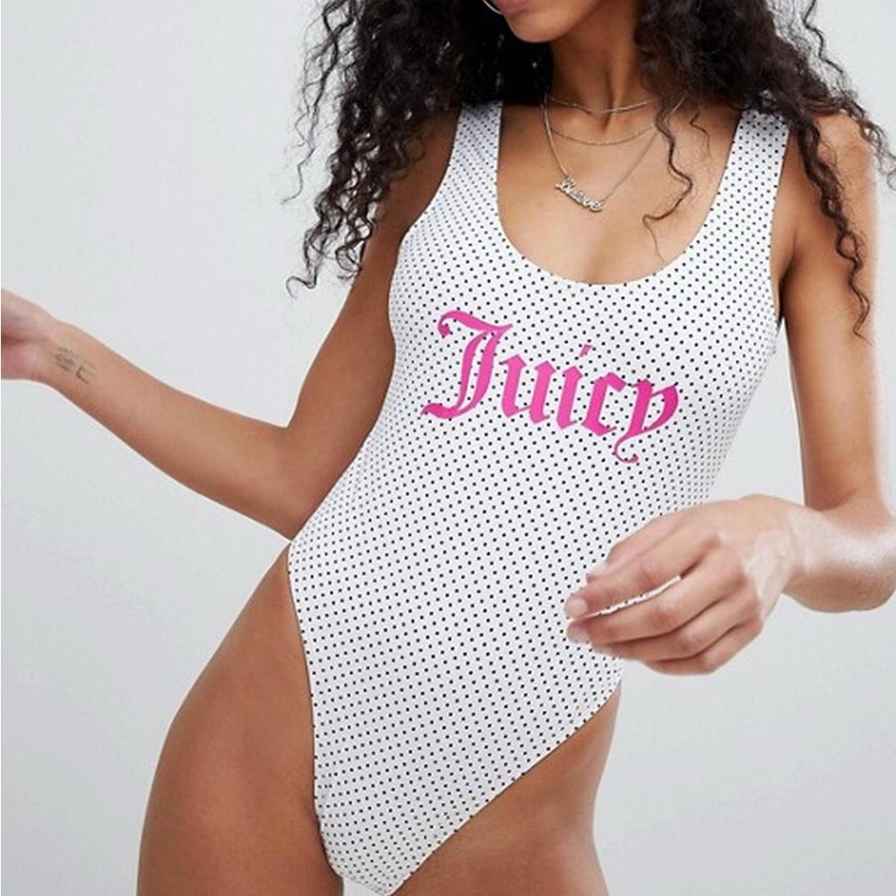 Juicy Couture White One-Piece Swimsuit with Pink Logo